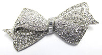 Vintage 1930s Extraordinary Clear Rhinestone Silver Bow Pin - Front - Thumbnail
