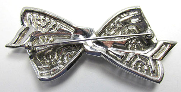 Vintage 1930s Extraordinary Clear Rhinestone Silver Bow Pin - Back
