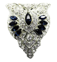 Vintage 1930s Art Deco Sapphire-Blue and Clear Rhinestone Dress Clip - Front - Thumbnail