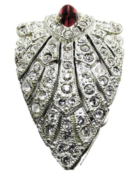 Dramatic 1930s Vintage Art Deco Ruby-Red and Clear Dress Clip - Front - Thumbnail