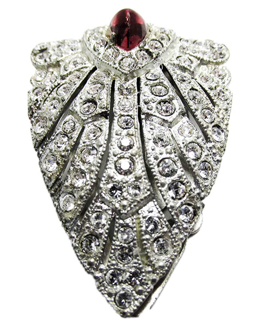 Dramatic 1930s Vintage Art Deco Ruby-Red and Clear Dress Clip - Front