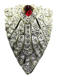 Dramatic 1930s Vintage Art Deco Ruby-Red and Clear Dress Clip - Front - Thumbnail