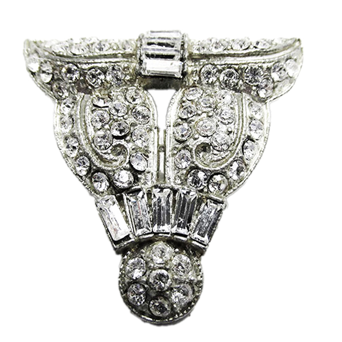 Antique BM (Breadner Mfg. Co) 1920s Art Deco Clear Rhinestone Clip - Front