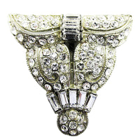 Antique BM (Breadner Mfg. Co) 1920s Art Deco Clear Rhinestone Clip - Close Up - Thumbnail