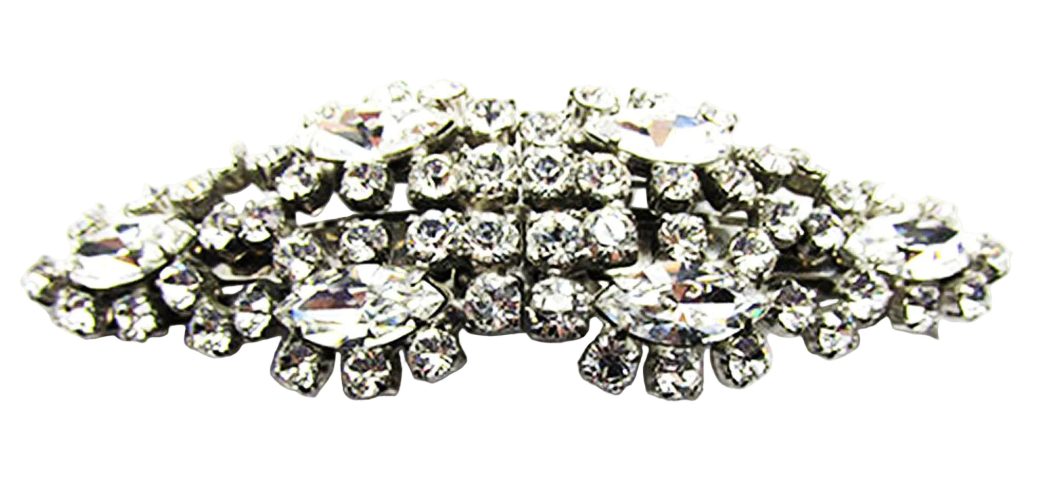 Kramer Vintage 1940s Rare Sterling Hair Clip Rhinestone Duette Pin - Front