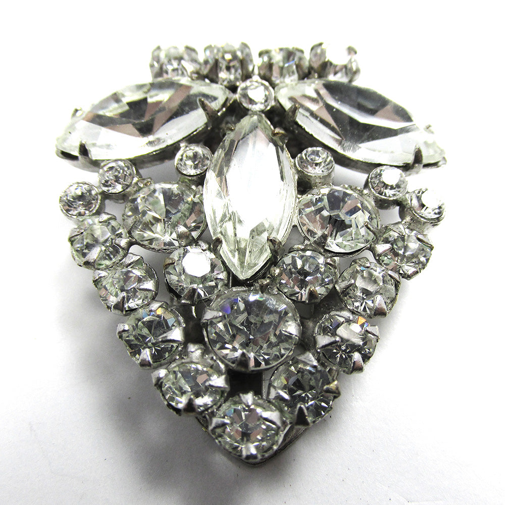 Gorgeous Marked 1930s Art Deco Style Diamante Floral Dress Clip - Front