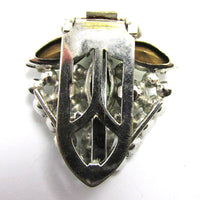 Gorgeous Marked 1930s Art Deco Style Diamante Floral Dress Clip - Back - Thumbnail