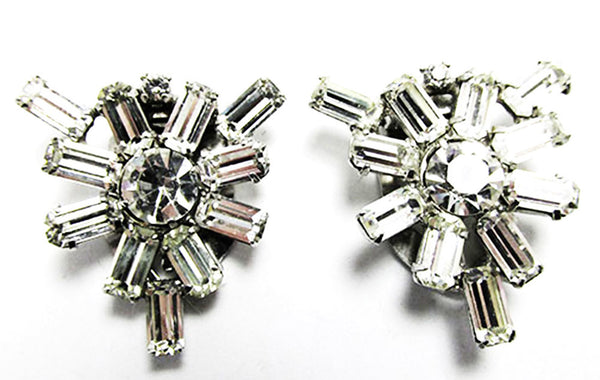 Vintage 1930s Pair of Art Deco Clear Rhinestone Dress Clips - Front