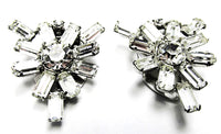 Vintage 1930s Pair of Art Deco Clear Rhinestone Dress Clips - Front - Thumbnail