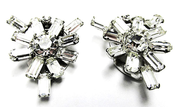 Vintage 1930s Pair of Art Deco Clear Rhinestone Dress Clips - Front