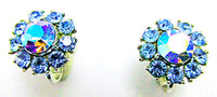 Crown Trifari 1950s Sapphire-Blue Rhinestone Four-Piece Floral Set - Earrings - Thumbnail