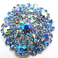 Crown Trifari 1950s Sapphire-Blue Rhinestone Four-Piece Floral Set - Pin - Thumbnail