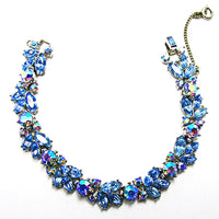 Crown Trifari 1950s Sapphire-Blue Rhinestone Four-Piece Floral Set - Bracelet - Thumbnail