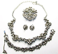 Crown Trifari 1950s Sapphire-Blue Rhinestone Four-Piece Floral Set - Back - Thumbnail