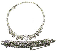 Weiss 1950s Clear Rhinestone Necklace, Earrings, and Bracelet Set - Front - Thumbnail