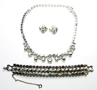 Weiss 1950s Clear Rhinestone Necklace, Earrings, and Bracelet Set - Back - Thumbnail