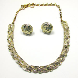 1950s Vintage Coro Mid-Century Designer Link Necklace and Earrings - Set Front