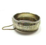 Signed Coro Pegasus Vintage 1950s Engraved Floral Gold Cuff Bracelet - Front