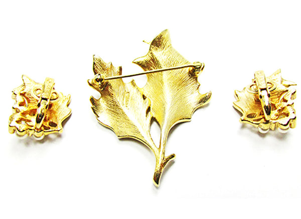 Gorgeous Crown Trifari 1950s Designer Diamante and Pearl Holly Set - Back