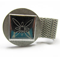 Handsome Signed Hickok 1960s Mid-Century Silver Cufflinks - Close Up - Thumbnail