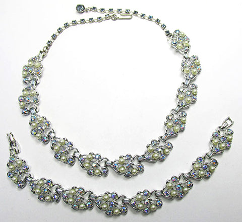 Vintage 1950s Mid-Century Dazzling Diamante and Pearl Floral Set - Front