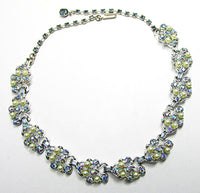 Vintage 1950s Mid-Century Dazzling Diamante and Pearl Floral Set - Necklace Front - Thumbnail