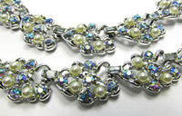Vintage 1950s Mid-Century Dazzling Diamante and Pearl Floral Set - Close Up - Thumbnail
