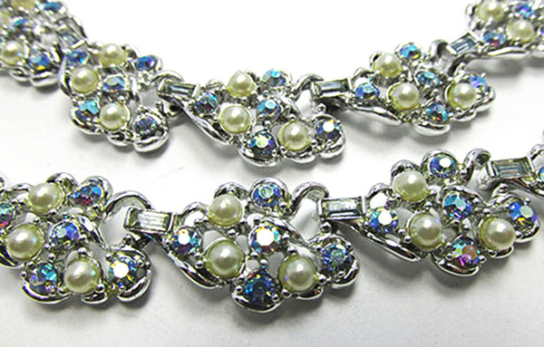 Vintage 1950s Mid-Century Dazzling Diamante and Pearl Floral Set - Close Up