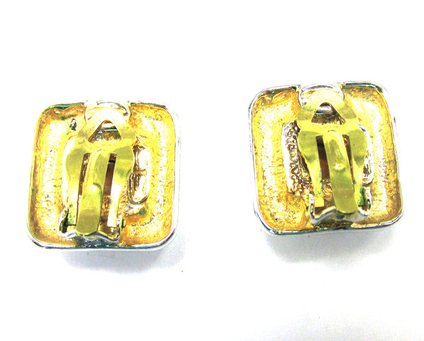 1960s Vintage Diamante Clip-On Button Style Geometric Earrings - Back