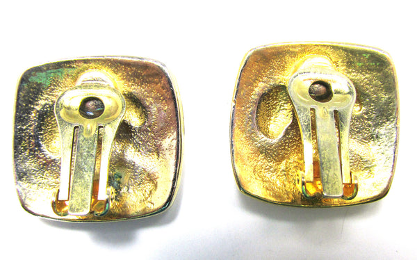 1970s Dramatic Contemporary Style Geometric Enamel Clip-On Earrings - Back