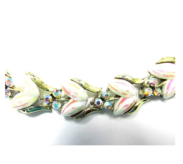 Signed Coro 1950s Mid-Century Iridescent Diamante Link Bracelet - Close Up
