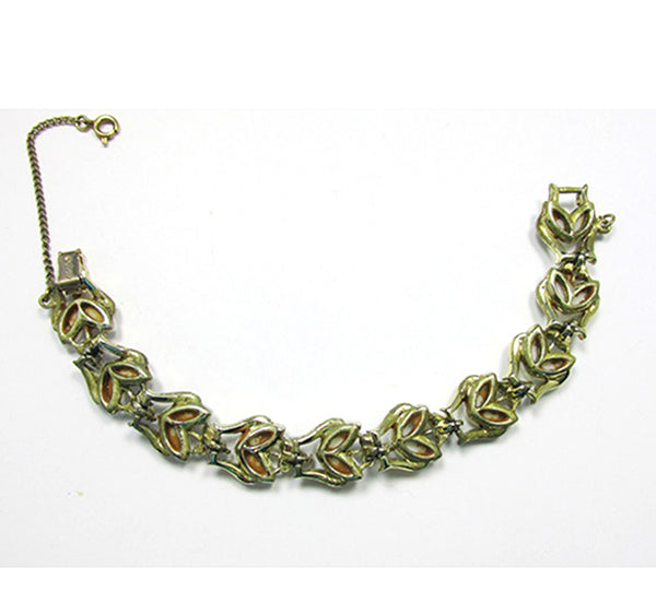 Signed Coro 1950s Mid-Century Iridescent Diamante Link Bracelet - Back