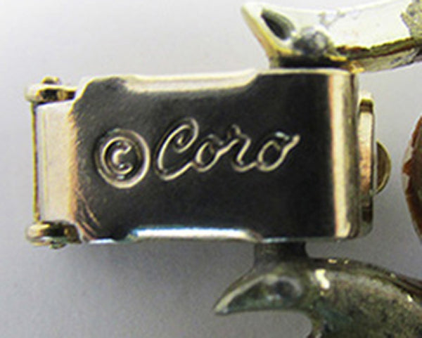 Signed Coro 1950s Mid-Century Iridescent Diamante Link Bracelet - Coro Mark