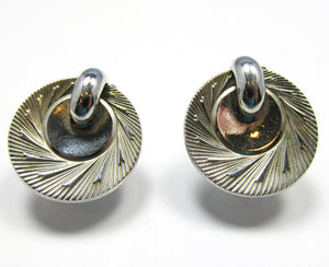 Unique Signed Coro 1950s Mid-Century Engraved Clip-On Earrings - Front