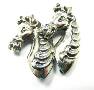 Distinctive Vintage 1940s Sterling Silver Horsehead Pin - Front