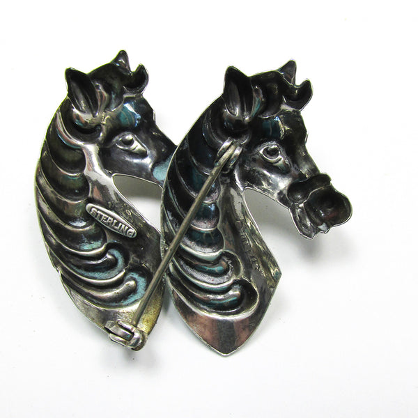 Distinctive Vintage 1940s Sterling Silver Horsehead Pin - Back