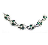 Trifari 1950s Clear and Emerald Diamante Necklace and Bracelet - Front of Bracelet - Thumbnail