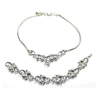 Trifari 1950s Clear and Emerald Diamante Necklace and Bracelet - Back - Thumbnail