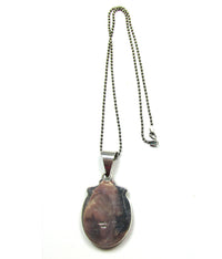 1980s Vintage Mexico Oval Sterling Silver Pendant with Chain - Back - Thumbnail