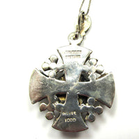 Vintage 1960s Diamante and Sterling Jerusalem Cross Pendant - Back - Thumbnail
