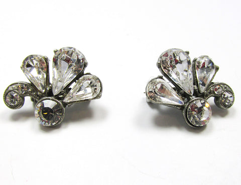 Extraordinary Pair of Vintage 1950s Clear Diamante Scatter Pins - Front