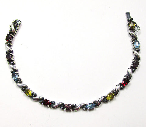Madison Studio 1990s Vintage Gemstone and Sterling Tennis Bracelet - Front