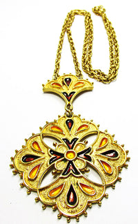Kramer Vintage1960s Bold Enamel and Gold-Toned Pendant and Earrings - Pendant - Thumbnail