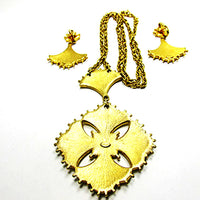 Kramer Vintage1960s Bold Enamel and Gold-Toned Pendant and Earrings - Back - Thumbnail