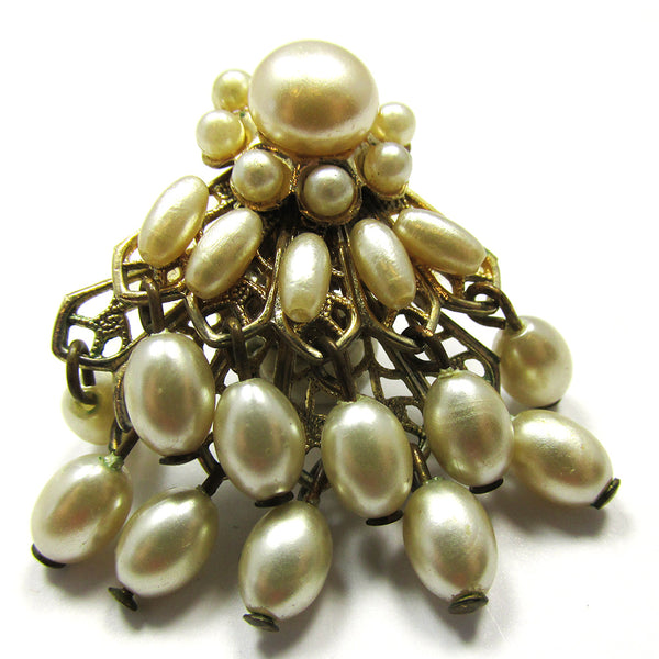 Vintage Mid-Century 1950s Fun Dangle Pearl Floral Earrings - Close Up