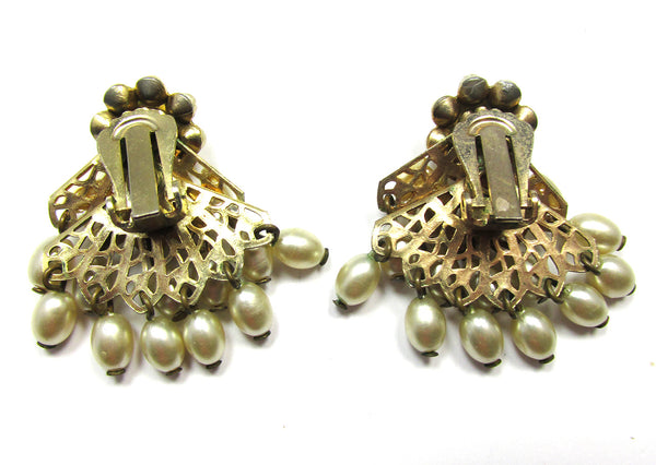 Vintage Mid-Century 1950s Fun Dangle Pearl Floral Earrings - Back