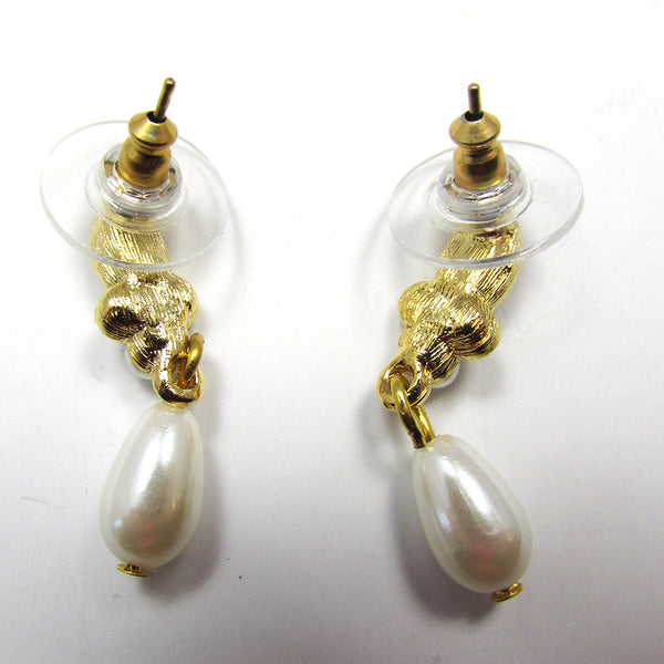 1980s Vintage Contemporary Style Diamante and Pearl Drop Earrings - Back