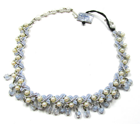 1950s Coro Pegasus Mid-Century Pearl and Bead Floral Necklace - Front