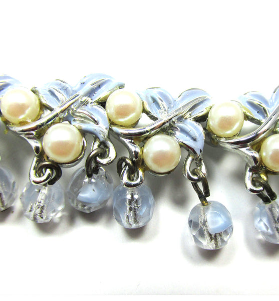 1950s Coro Pegasus Mid-Century Pearl and Bead Floral Necklace - Close Up