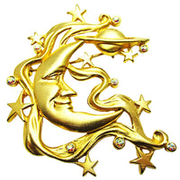 Signed JJ Vintage 1960s Moon, Stars, and Planets Pin and Earrings - Pin - Thumbnail